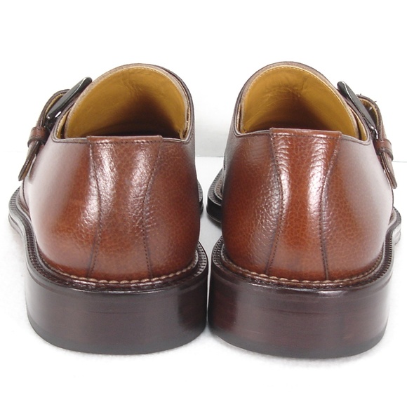 GRANT BROWN PEBBLE LEATHER MONK STRAP SHOES 42.5 - Picture 4 of 7